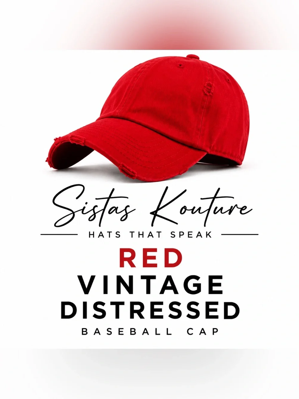 Classic Red Distressed Baseball Cap - Women